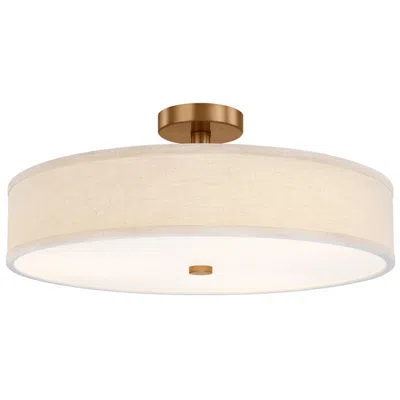 Justice Design Textile Genova 24" Wide Brushed Brass, Cream Linen Led Semi-flush