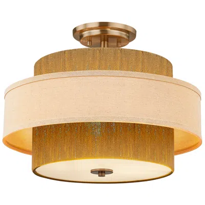 Justice Design Textile Narberth 18"w 3-light Brushed Brass, Cream Linen Semi-flush