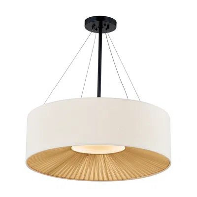 Justice Design Warren 24"w Mate Black With Cream Fabric Drum Pendant Light