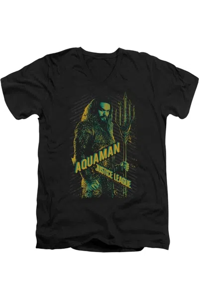 Justice League Movie Aquaman Short Sleeve Adult V Neck Premium Cotton Tee / T-shirt In Black