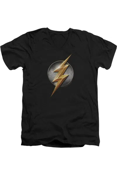 Justice League Movie Flash Logo Short Sleeve Adult V Neck Premium Cotton Tee / T-shirt In Black