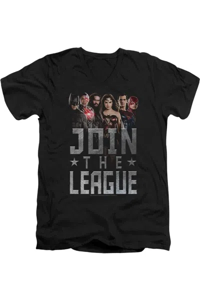 Justice League Movie Join The League Short Sleeve Adult V Neck Premium Cotton Tee / T-shirt In Black