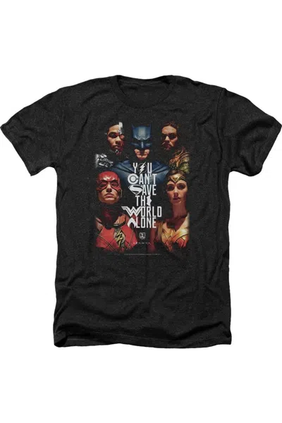 Justice League Movie Save The World Poster Adult Heather Tee / T-shirt In Black