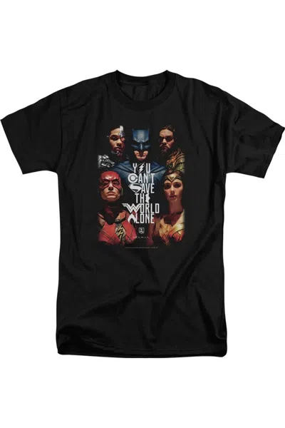 Justice League Movie Save The World Poster Short Sleeve Adult Tall Tee / T-shirt In Black