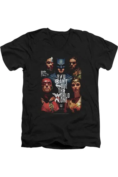 Justice League Movie Save The World Poster Short Sleeve Adult V Neck Premium Cotton Tee / T-shirt In Black