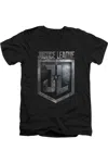 Justice League Movie Shield Logo Short Sleeve Adult V Neck Premium Cotton Tee / T-shirt In Black