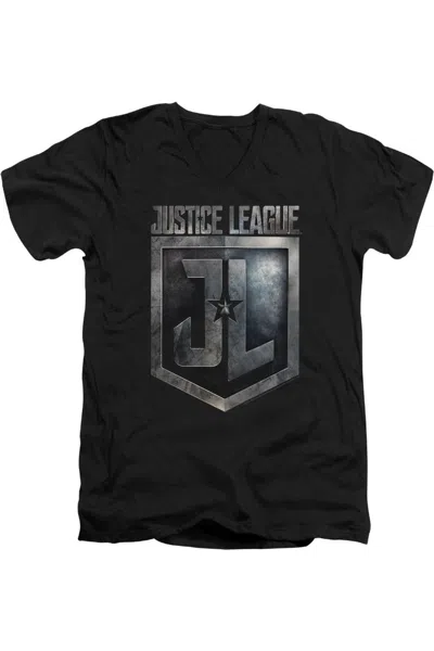 Justice League Movie Shield Logo Short Sleeve Adult V Neck Premium Cotton Tee / T-shirt In Black