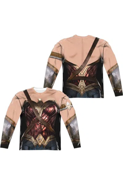 Justice League Movie Wonder Woman Uniform (front/back Print) Long Sleeve Adult Poly Crew Tee / T-shirt In Black