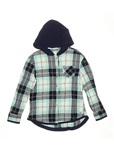 Pre-owned Justice Kids' Long Sleeve Button Down Shirt In Green