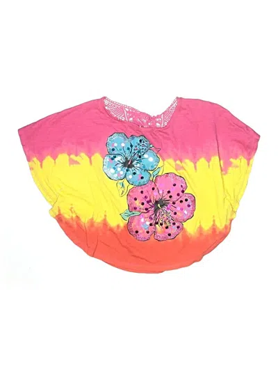 Pre-owned Justice Kids' Short Sleeve Top Pink Tie-dye Pattern Keyhole Neckline Tops