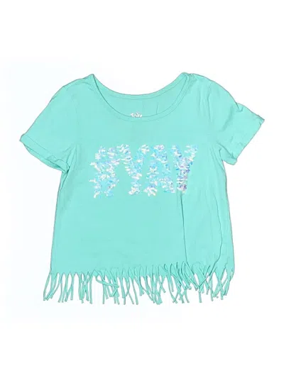 Pre-owned Justice Kids' Short Sleeve Top Teal Ruffles Neckline Tops