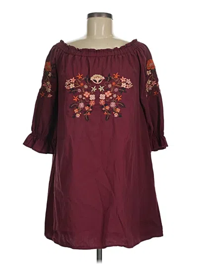 Pre-owned Justify 3/4 Sleeve Blouse In Burgundy