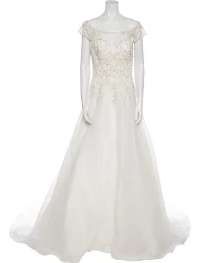 Pre-owned Justin Alexander Bateau Neckline Long Dress In Gray