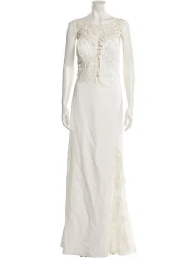 Pre-owned Justin Alexander Bateau Neckline Long Dress In Neutral