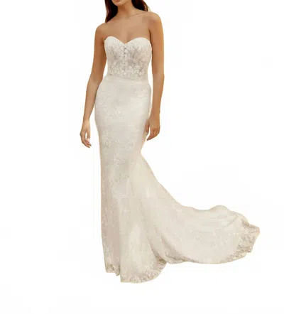 Justin Alexander Embroidered Lace Wedding Gown In Ivory/ivory/latte In Beige