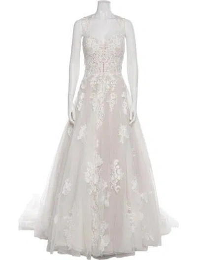 Pre-owned Justin Alexander Halterneck Long Dress In White