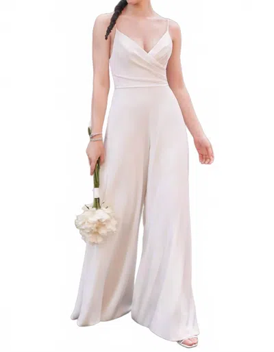 Justin Alexander Kennedy Wide Leg Crepe Jumpsuit In Ivory In Beige
