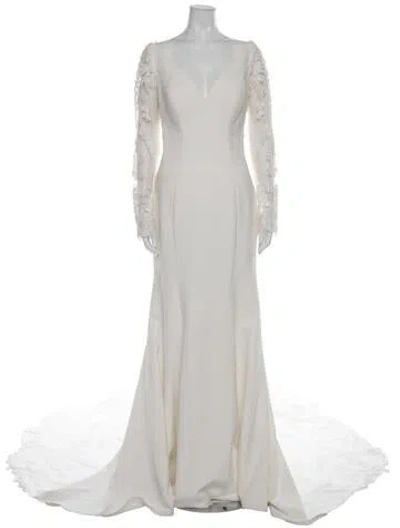 Pre-owned Justin Alexander Lace Pattern Long Dress In Grey