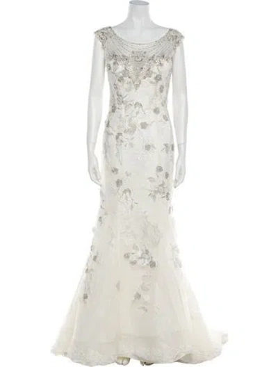 Pre-owned Justin Alexander Lace Pattern Long Dress W/ Tags In White