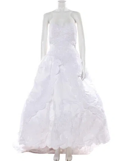 Pre-owned Justin Alexander Lace Pattern Long Dress In White