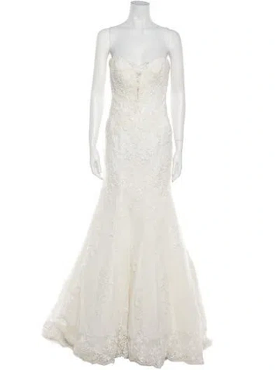 Pre-owned Justin Alexander Lace Pattern Long Dress In White