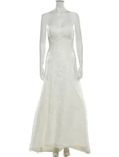 Pre-owned Justin Alexander Lace Pattern Long Dress In White
