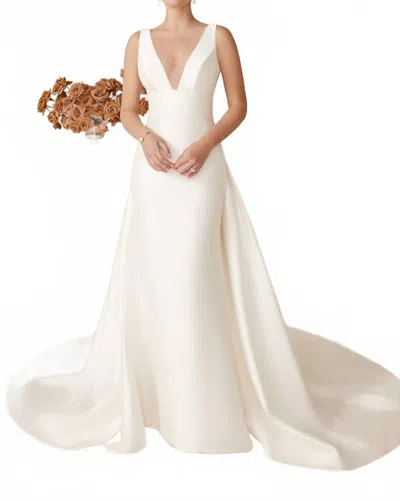 Justin Alexander Mikado Fit And Flare Dress With Detachable Train In Ivory In Multi