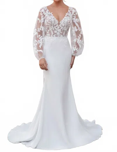 Justin Alexander Riley Stretch Crepe Wedding Dress In Ivory/nude In White