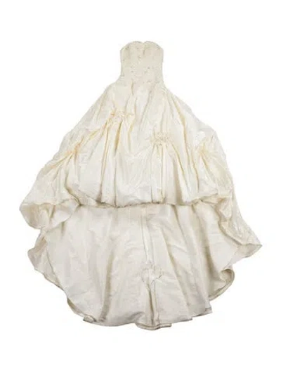 Pre-owned Justin Alexander Silk Midi Length Dress In White