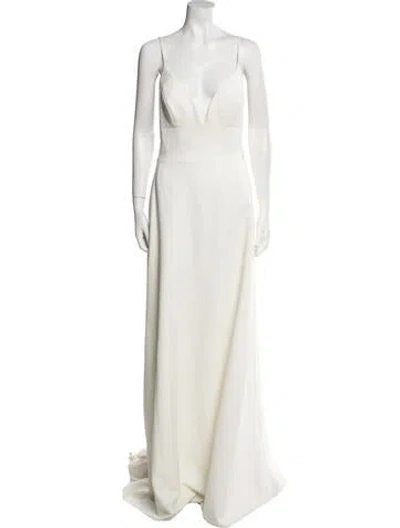 Pre-owned Justin Alexander Square Neckline Long Dress In White