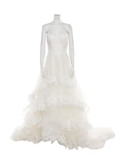 Pre-owned Justin Alexander Strapless Long Dress In White