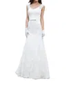 Justin Alexander Venice Lace Fit And Flare Dress In Ivory In White