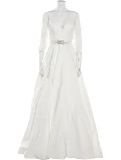 Pre-owned Justin Alexander V-neck Long Dress W/ Tags In White
