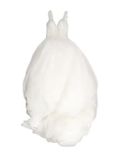 Pre-owned Justin Alexander V-neck Long Dress In White