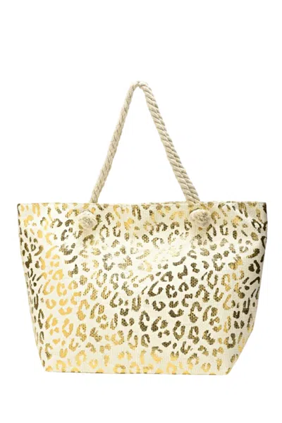 Justin & Taylor On The Wild Side Leopard Print Beach Tote In Natural / Gold In Multi