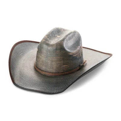 Justin Bent Rail Fenix Blue Bangora Bound Edge Straw Cowboy Hat In Gray