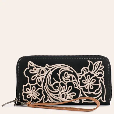 Justin Black Floral Embroidered Wristlet Wallet