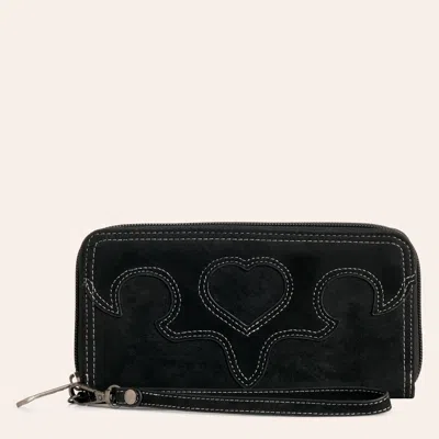 Justin Black Suede Heart Stitched Wallet