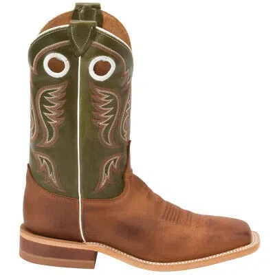 Pre-owned Justin Boots Austin 11 Inch Embroidered Square Toe Cowboy Mens Brown, Green Cas