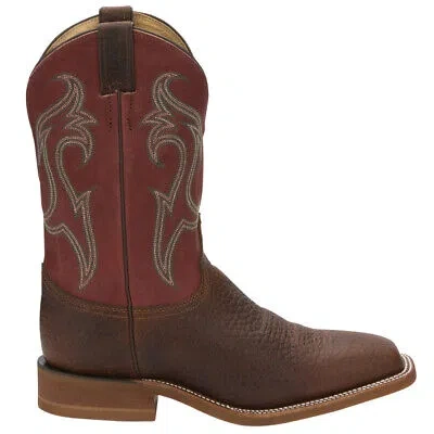Pre-owned Justin Boots Bender 11 Inch Embroidered Square Toe Cowboy Mens Brown, Red Casua