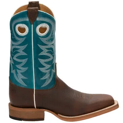 Pre-owned Justin Boots Caddo Square Toe Cowboy Mens Blue, Brown Casual Boots Br742