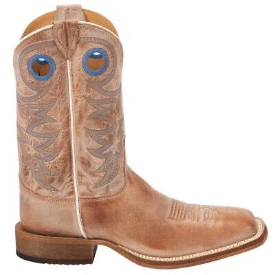 Pre-owned Justin Boots Caddo Square Toe Cowboy Mens Blue, Brown Casual Boots Br744