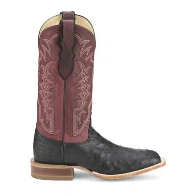 Pre-owned Justin Boots Chisolm 13" Full Quill Ostrich Square Toe Cowboy Mens Black, Red C
