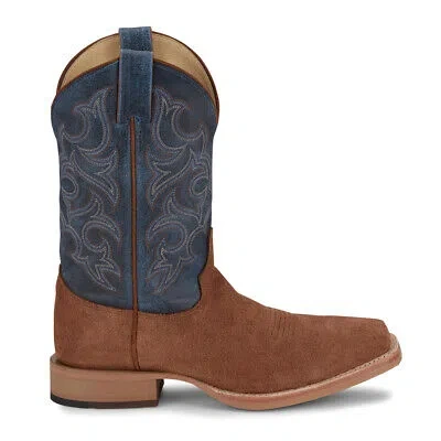 Pre-owned Justin Boots Fergus Medium Square Toe Cowboy Mens Blue, Brown Casual Boots Br38