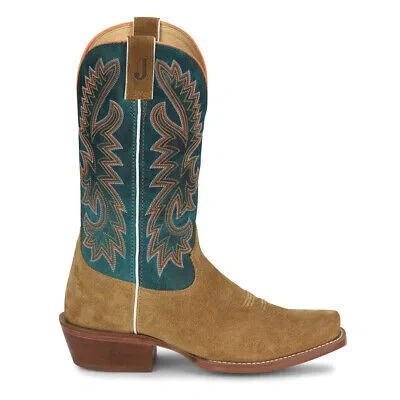Pre-owned Justin Boots Jimmy Medium Square Toe Cowboy Mens Blue, Brown Casual Boots Fn725