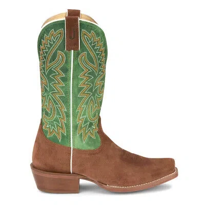 Pre-owned Justin Boots Jimmy Medium Square Toe Cowboy Mens Brown, Green Casual Boots Fn72