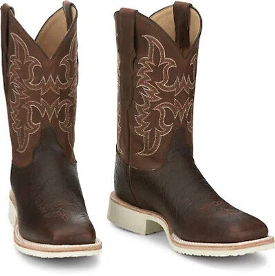 Pre-owned Justin Boots Justin 11in Mens Chestnut Ryker Leather Cowboy Boots In Brown