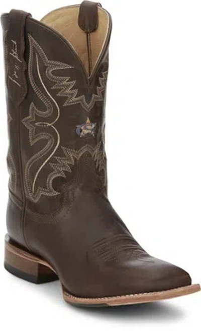 Pre-owned Justin Boots Justin 11in Mens Dark Espresso Dillon Leather Cowboy Boots