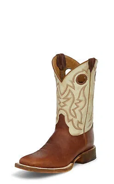 Pre-owned Justin Boots Justin 11in Mens Desert Bone Caddo Leather Cowboy Boots