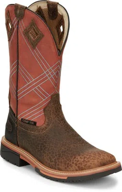 Pre-owned Justin Boots Justin 12in Ct Mens Burnt Orange Dalhart Leather Work Boots